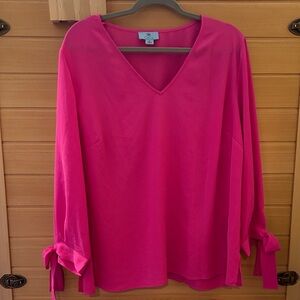 CeCe Fuchsia V-Neck Blouse with Tie Sleeves